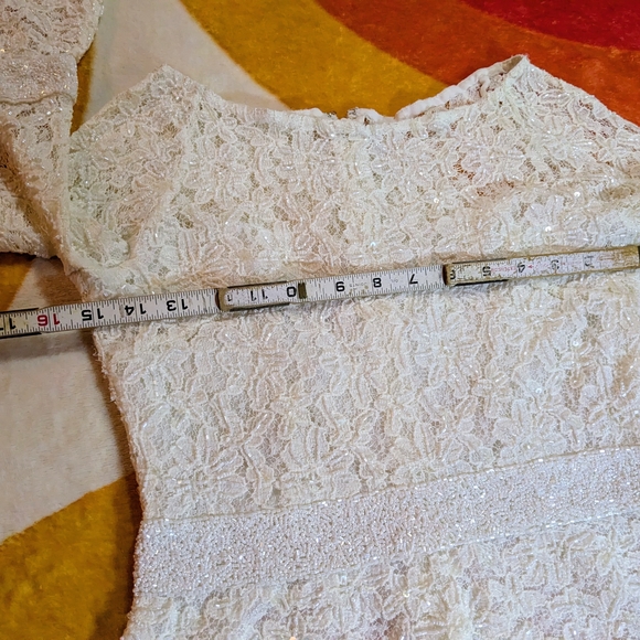 Vintage Cream Lace Peplum Blouse Top, Victorian Beading Zipper Back 60's 70's - Picture 4 of 11